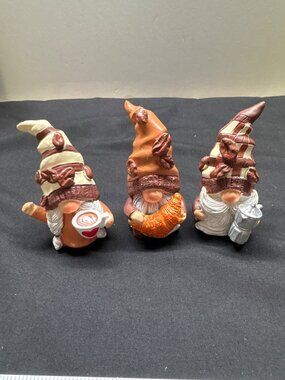 Set Of 3 Hodao Coffee-Themed Gnome Figurines With Latte Croissant & Pour-Over Po